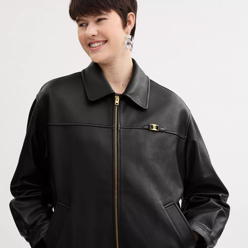 Heritage C Plaque Oversized Leather Jacket - Image 5
