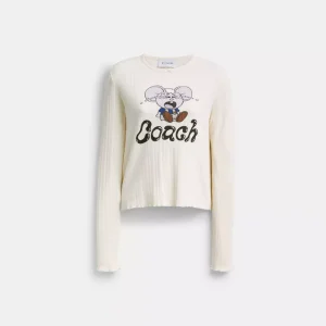Coach | Brain Dead Kachi Mouse Graphic Long Sleeve Pointelle Top