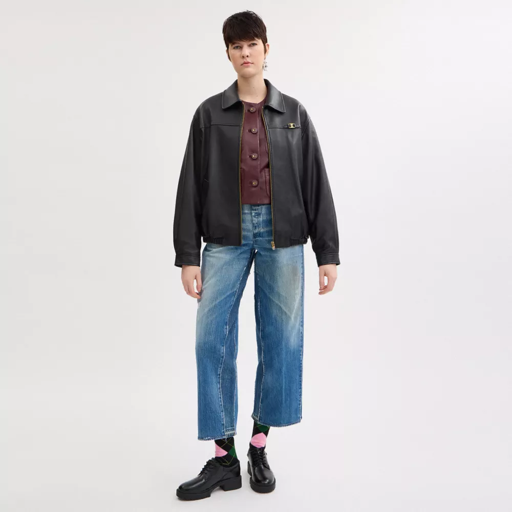 Heritage C Plaque Oversized Leather Jacket - Image 3