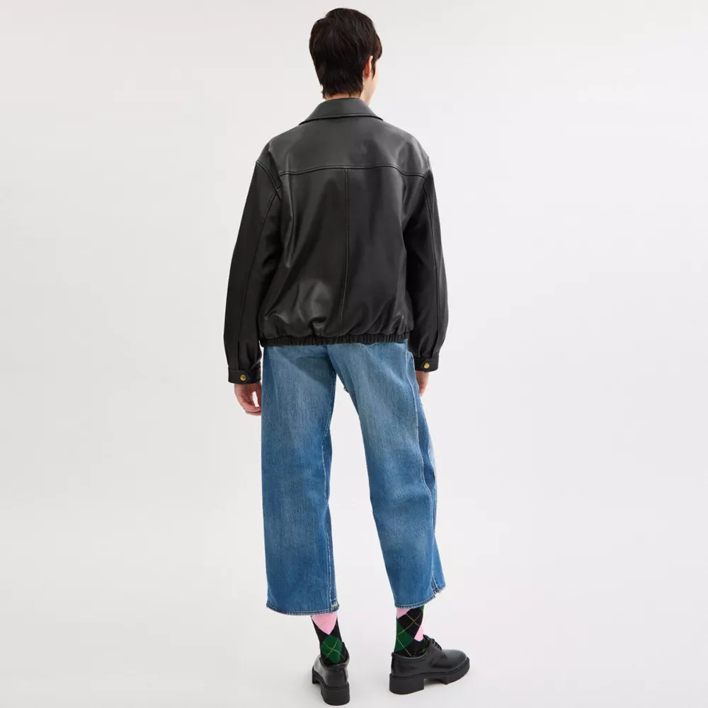 Heritage C Plaque Oversized Leather Jacket - Image 4